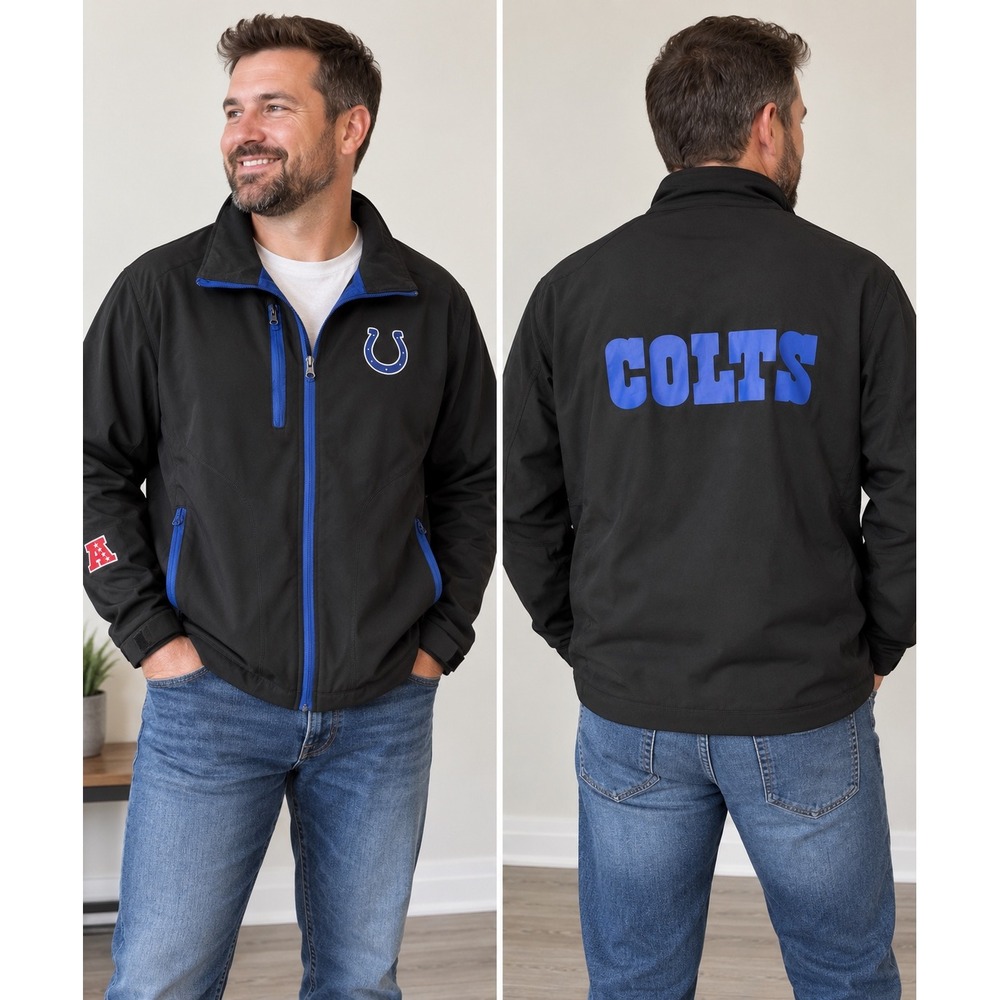 NFL Indianapolis Colts Softshell Jacket Men's XL Black Blue Full Zip